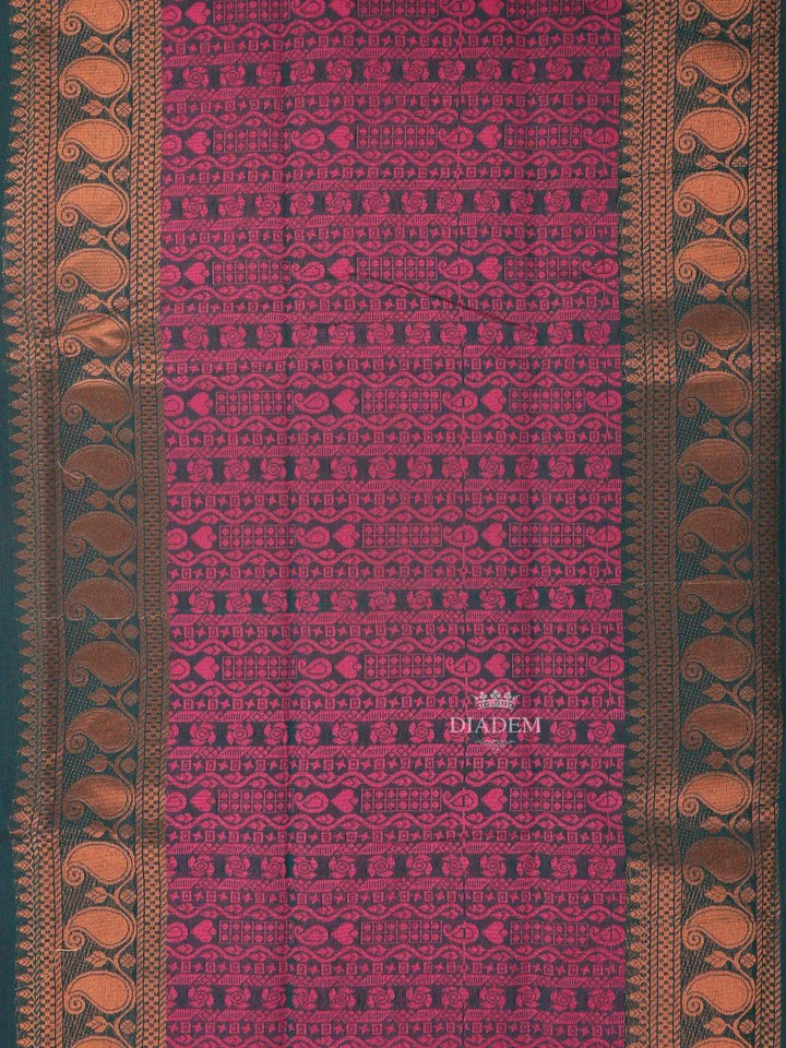 Dark Green Silk Cotton Saree with Floral Design and without Border - Diadem