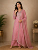Pink Floral Designed Raw Silk Salwar Suit