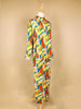 Yellow Salwar Suit Adorned with Multicolor Designs, with Collar and Full Sleeve