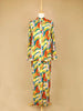 Yellow Salwar Suit Adorned with Multicolor Designs, with Collar and Full Sleeve