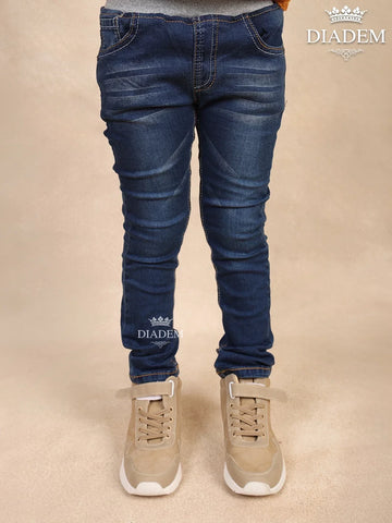 Denim Blue Solid Cotton Slim-Fit Jeans - Diadem