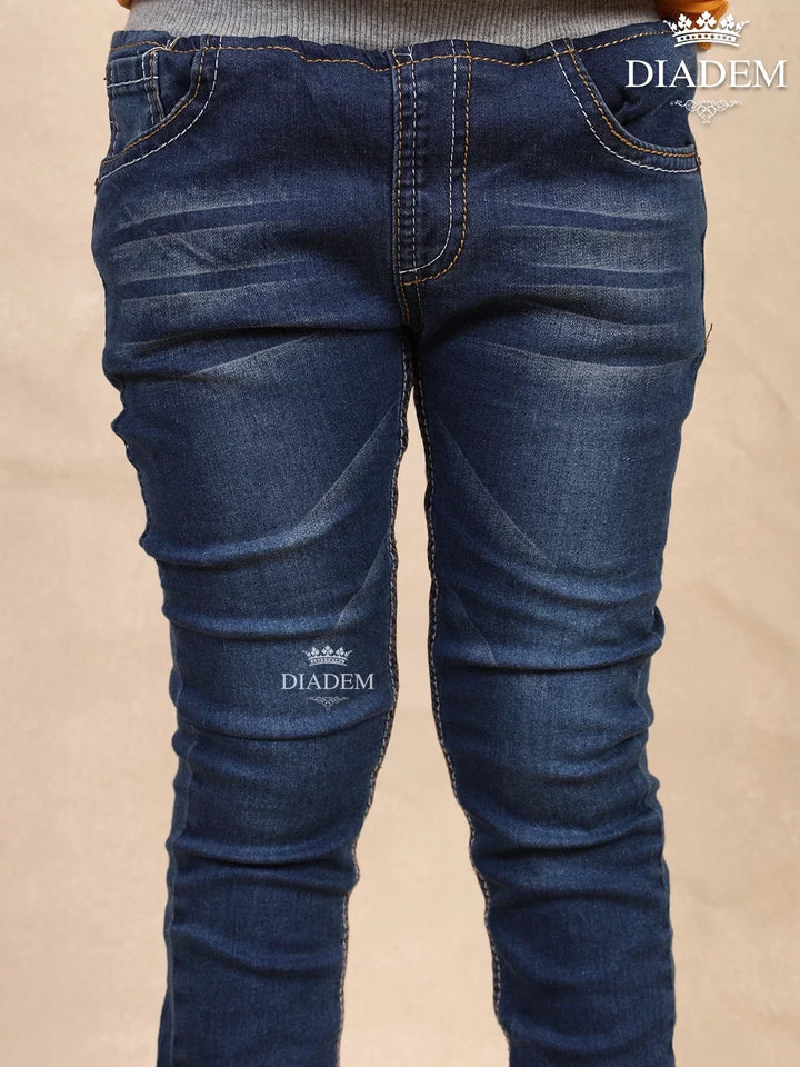 Denim Blue Solid Cotton Slim-Fit Jeans - Diadem