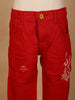 Red Cotton Blend Denim Pants for Girls - Diadem