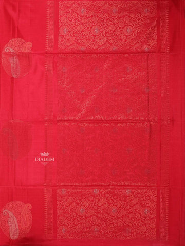 Red Pink Soft Silk Saree with Floral Motif on the body and Zari Border - Diadem