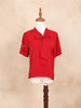Red Bow Tie Knot Mock Neck Short Sleeve Shirt Top - Diadem