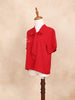 Red Bow Tie Knot Mock Neck Short Sleeve Shirt Top - Diadem