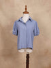 Blue Short Sleeve Shirt Pleated Loose Top - Diadem