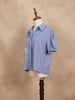 Blue Short Sleeve Shirt Pleated Loose Top - Diadem