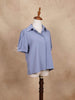Blue Short Sleeve Shirt Pleated Loose Top - Diadem