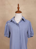 Blue Short Sleeve Shirt Pleated Loose Top - Diadem