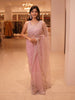 Blush Pink Heavy Sequins and Beads Embroidered Design Net Saree with Scalloped Border