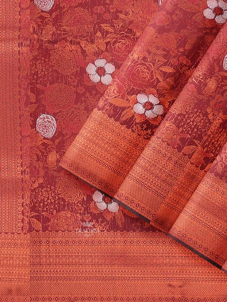 Maroon Art Silk Saree with Floral Zari Butta on the body and Zari Border - Diadem