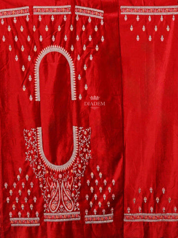 Red Semi Stitched Lehenga Embellished with Embroidery Floral Design with Dupatta - Diadem