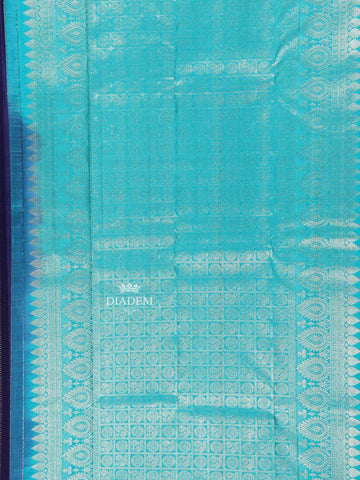 Ink Blue Pure Kanchipuram Pattu Saree with Stripes on the body and Without Border - Diadem