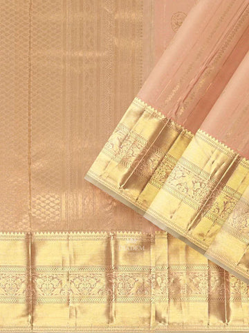 Peach Pure Kanchipuram Bridal Silk Saree with Stripes and Zari Butta on the body and Zari Border - Diadem