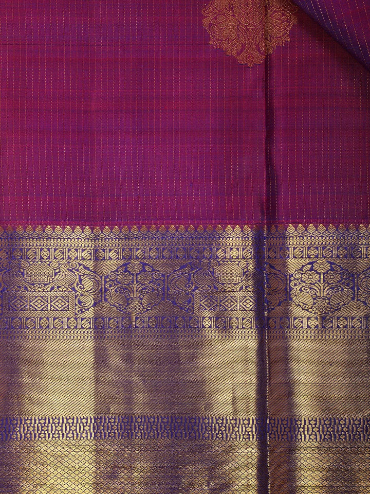 Purple Stripes Woven Pure Kanchipuram Silk Saree - Diadem