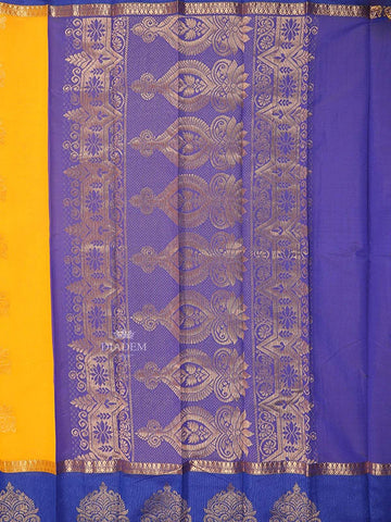 Yellow Silk Cotton Saree with Lotus Motifs on the Body with Contrast Border - Diadem