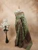 Green Tussar Silk Saree with Floral Prints on the body and Thread Border - Diadem