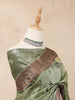 Green Tussar Silk Saree with Floral Prints on the body and Thread Border - Diadem