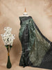 Green Tussar Silk Saree with Floral Prints on the body and Thread Border - Diadem