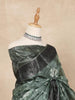 Green Tussar Silk Saree with Floral Prints on the body and Thread Border - Diadem