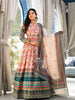 Ivory Crepe Anarkali Salwar Suit for Women with Floral Prints Paired with Dupatta and Waist Belt - Diadem
