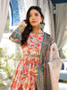 Ivory Crepe Anarkali Salwar Suit for Women with Floral Prints Paired with Dupatta and Waist Belt - Diadem