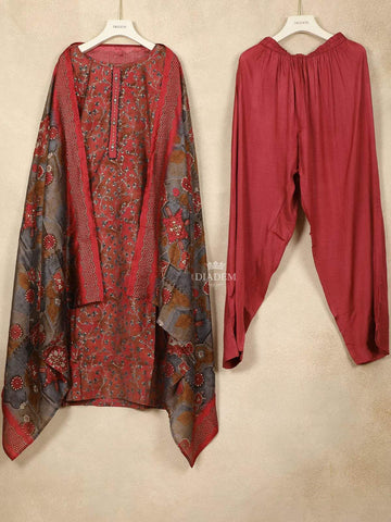 Red Crepe Straight Cut Salwar Suit for Girls Adorned with Sequins and Flower Prints, Paired with Dupatta - Diadem