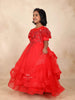 Red Net Gown Adorned with Floral Beads and 3D Flower Design without Dupatta - Diadem
