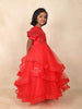 Red Net Gown Adorned with Floral Beads and 3D Flower Design without Dupatta - Diadem