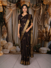 Deep Chocolate Brown Peacock Butta Zari Woven Design Kanchipuram Silk Saree with Deer Motif Zari Border