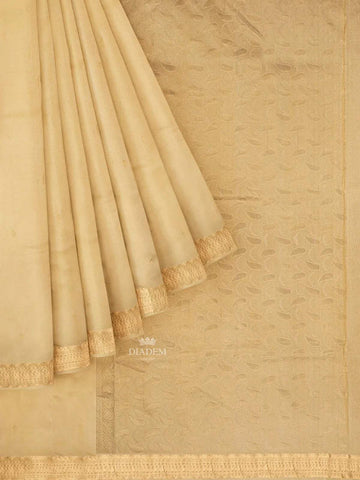 Sandal Silk Saree with Plain Design Body and Contrast Zari Border - Diadem