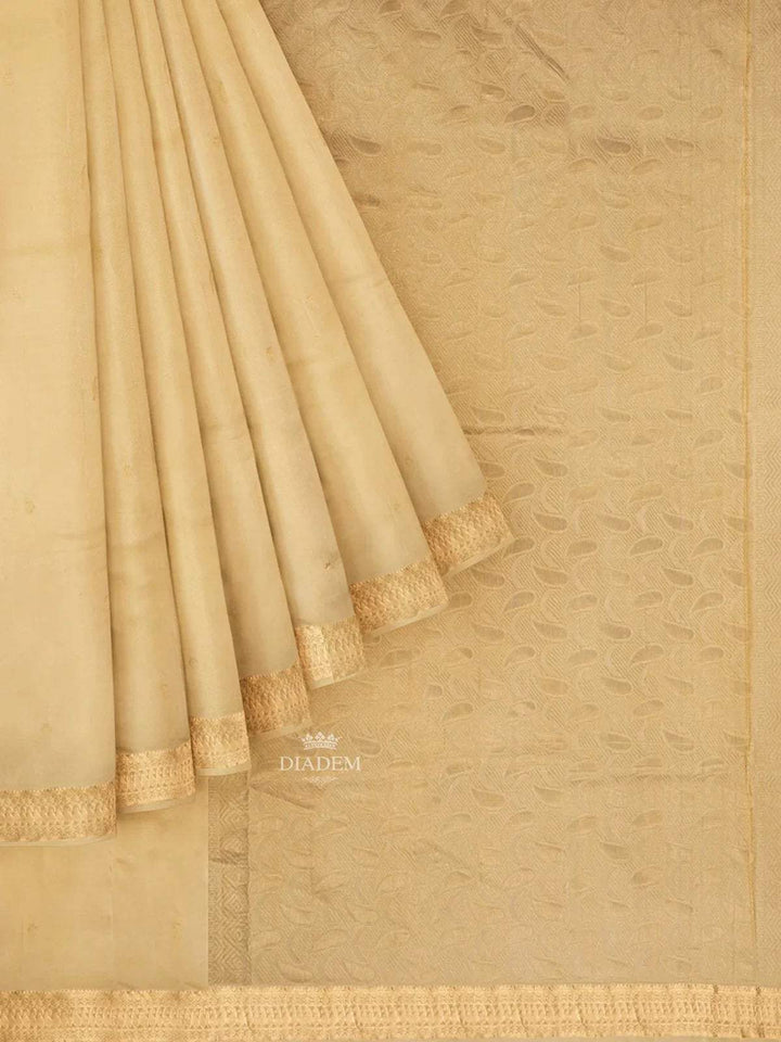 Sandal Silk Saree with Plain Design Body and Contrast Zari Border - Diadem