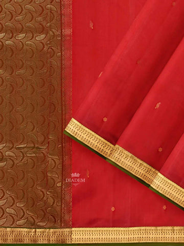 Dark Red Silk Saree with Zari Butta on the Body and Contrast Zari Border - Diadem