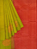 Olive Green Silk Saree with Floral Motif on the body and Without Border