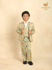 Pista Green Jacquard 3-Piece Coat Suit with Bow - Diadem