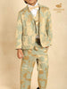 Pista Green Jacquard 3-Piece Coat Suit with Bow - Diadem