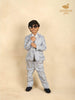 Slate Blue Jacquard 3-Piece Coat Suit with Bow - Diadem