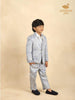 Slate Blue Jacquard 3-Piece Coat Suit with Bow - Diadem