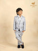 Slate Blue Jacquard 3-Piece Coat Suit with Bow - Diadem