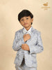Slate Blue Jacquard 3-Piece Coat Suit with Bow - Diadem