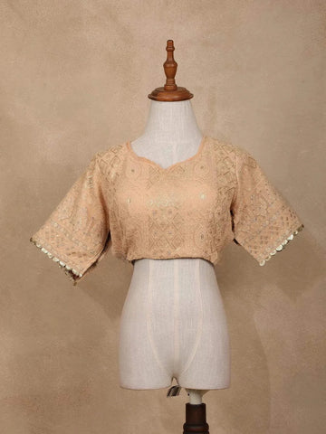 Cream Organza Saree with Floral Prints on the Body and Embroidered Border Paired with Designer Blouse - Diadem