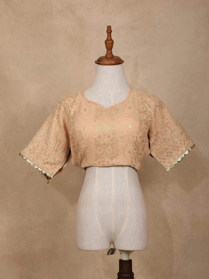 Cream Organza Saree with Floral Prints on the Body and Embroidered Border Paired with Designer Blouse - Diadem