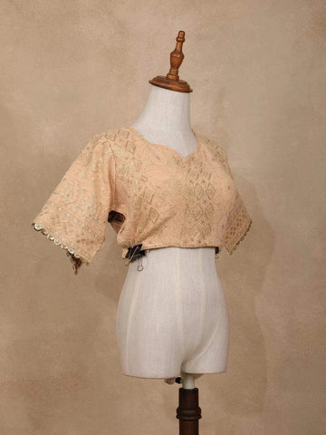 Cream Organza Saree with Floral Prints on the Body and Embroidered Border Paired with Designer Blouse - Diadem