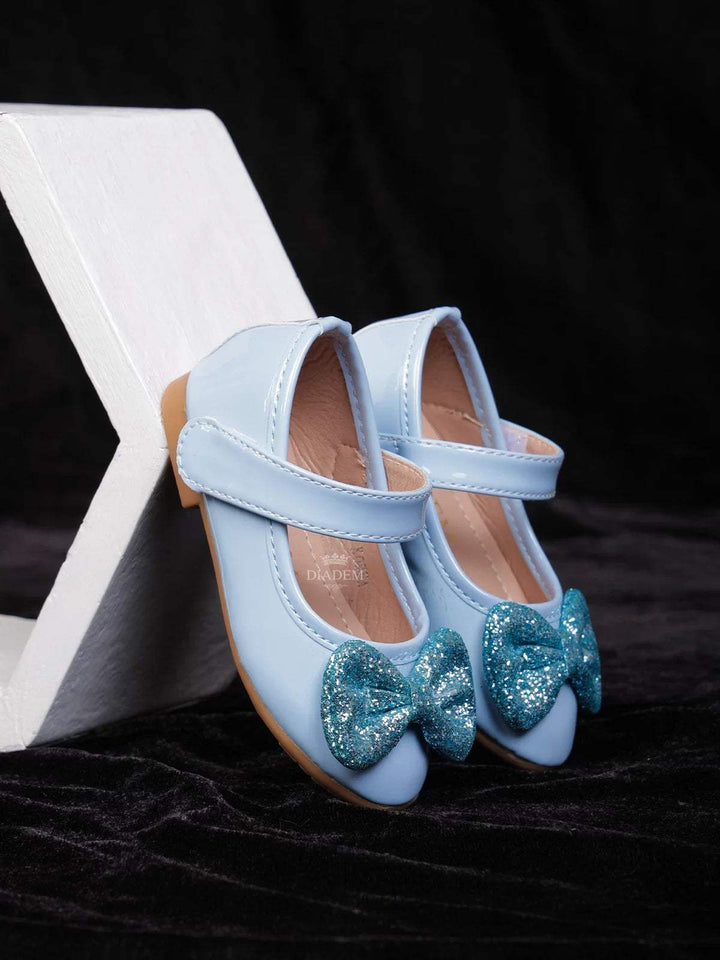 Light Blue Matte Ballerinas with Attached Glitter Bow for Girls - Diadem