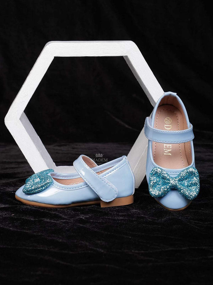 Light Blue Matte Ballerinas with Attached Glitter Bow for Girls - Diadem