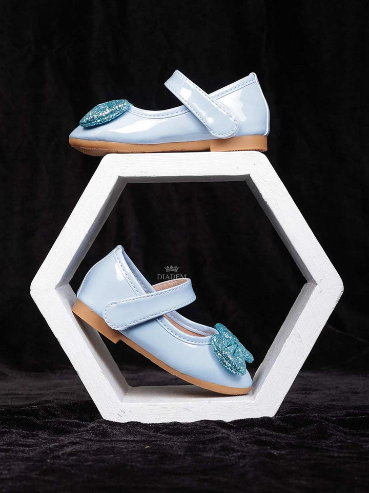 Light Blue Matte Ballerinas with Attached Glitter Bow for Girls - Diadem