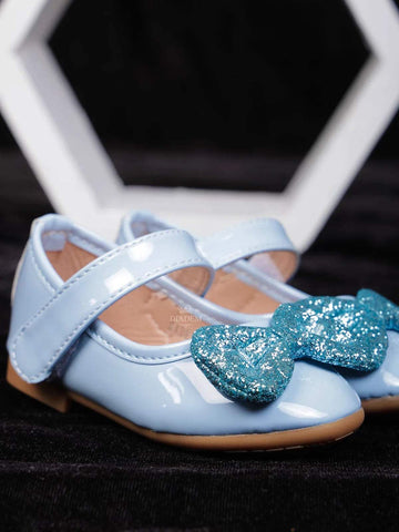 Light Blue Matte Ballerinas with Attached Glitter Bow for Girls - Diadem