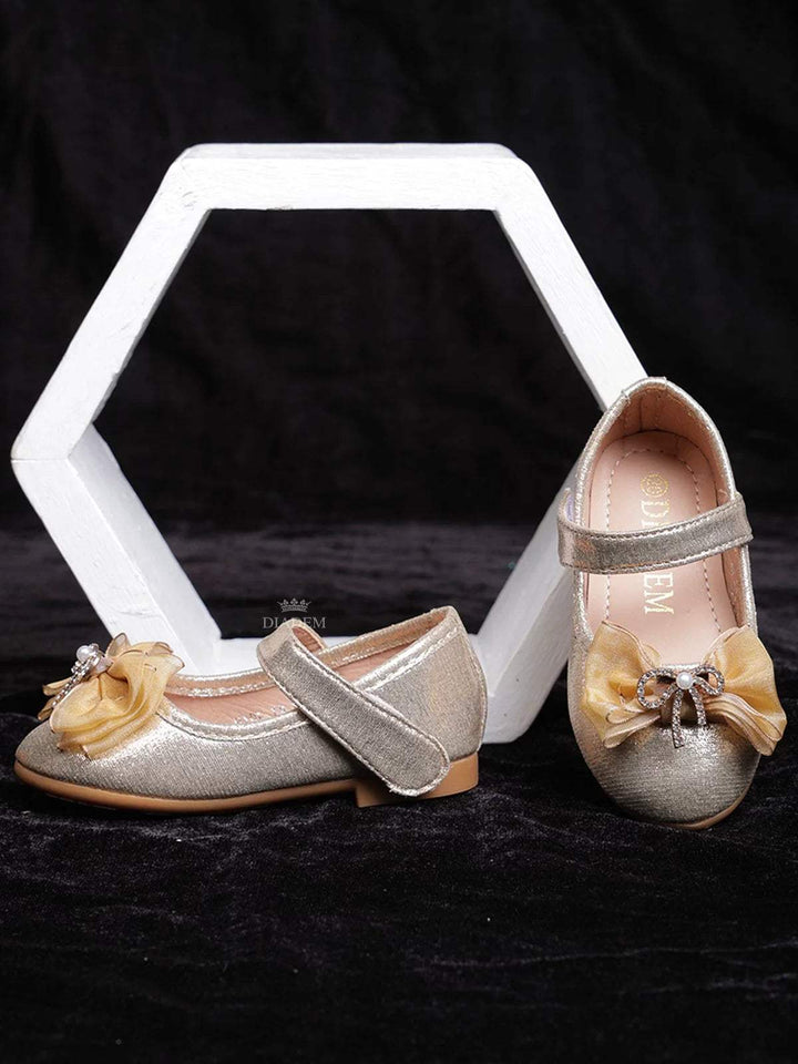Gold Ballerinas with Bow attached for Girls - Diadem