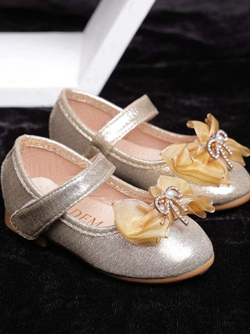 Gold Ballerinas with Bow attached for Girls - Diadem